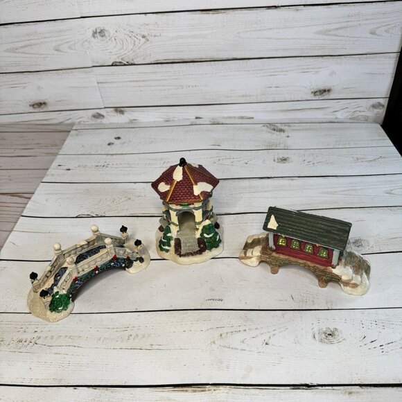 Cobblestone Corners Other - Christmas Village Bridge Gazebo House Figurines Set Of 3 Christmas Village Decor